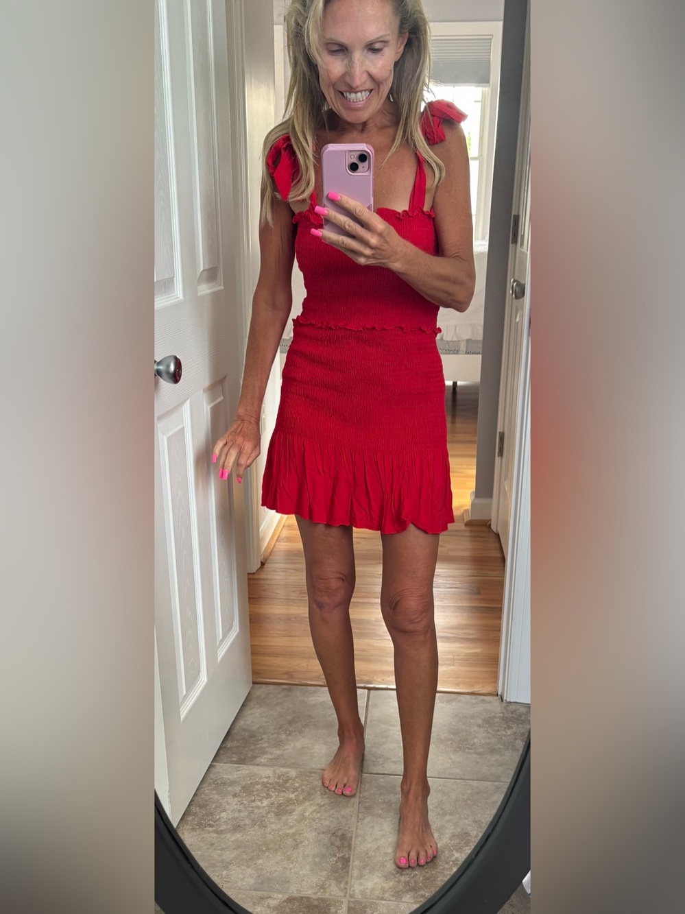 2 piece Red Smocked Mini Dress with Tie-Shoulder Straps - sooo cute